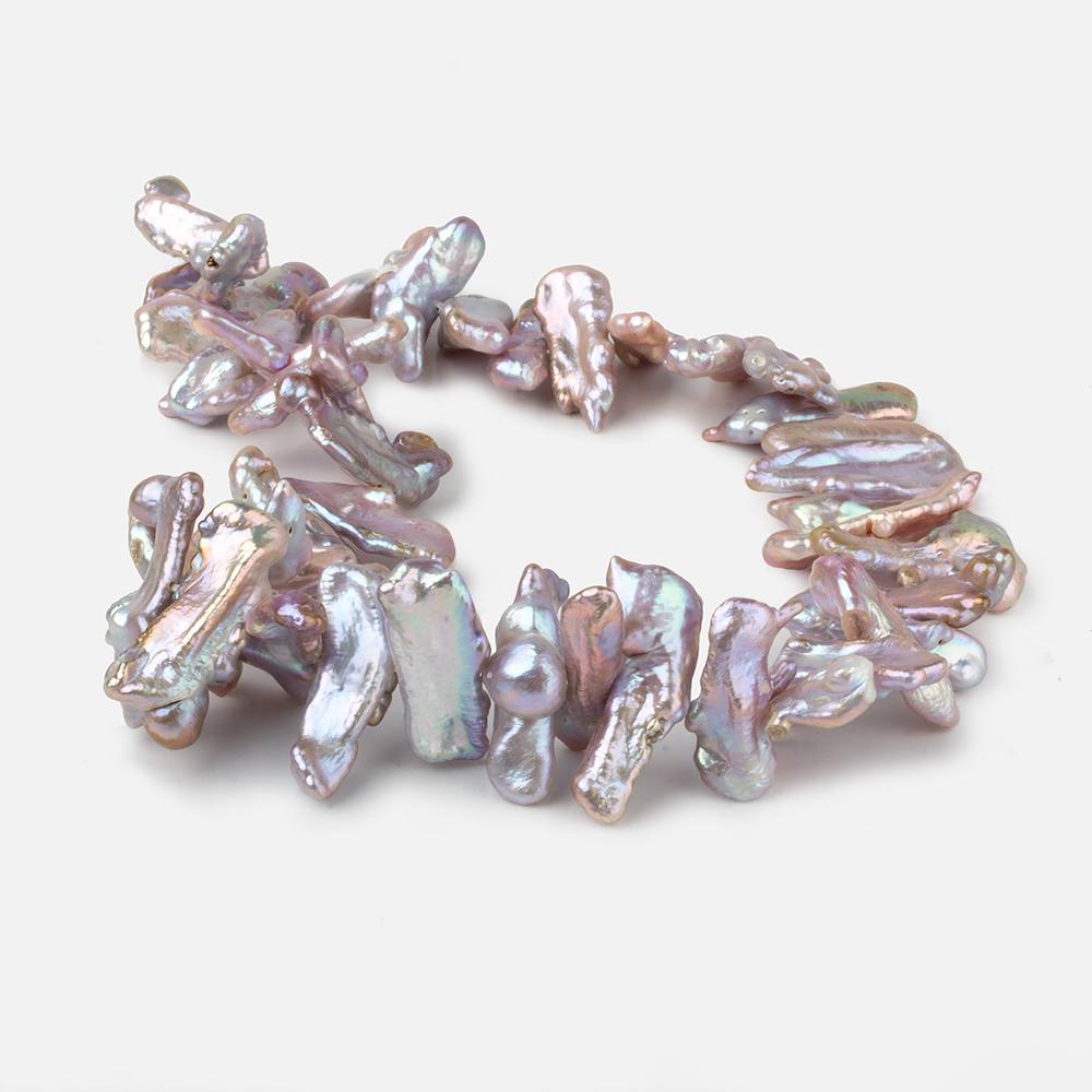 18x10-29x9mm Lilac Peacock Side Drilled Biwa Freshwater Pearls 15 inch 43 pcs AA