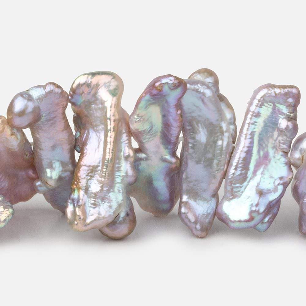 18x10-29x9mm Lilac Peacock Side Drilled Biwa Freshwater Pearls 15 inch 43 pcs AA