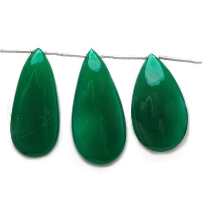 18x10-37x17mm Forest Green Chalcedony Plain Pears 7 inch 11 beads