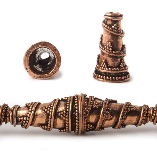 18x10mm Antiqued Copper Cone Granulated Swirl Design 8 inch 12 pcs