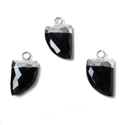 18x10mm Silver Leafed Black Chalcedony Horn Pendants 1 piece