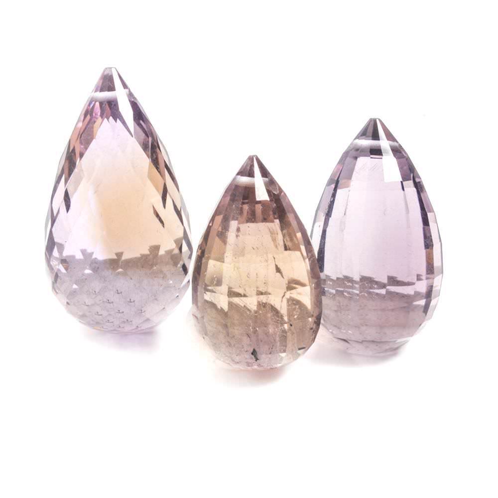 18x11-23x13mm Ametrine & Amethyst Faceted Tear Drop Bead Set of 3