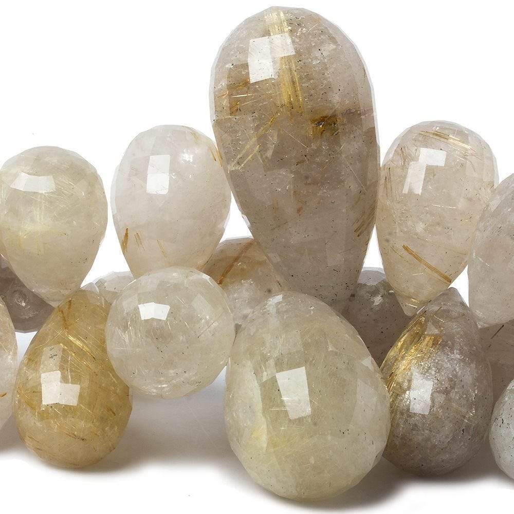 18x11-43x22mm Rutilated Milky Quartz Tear Drop Beads 8.5 inch 44 pieces