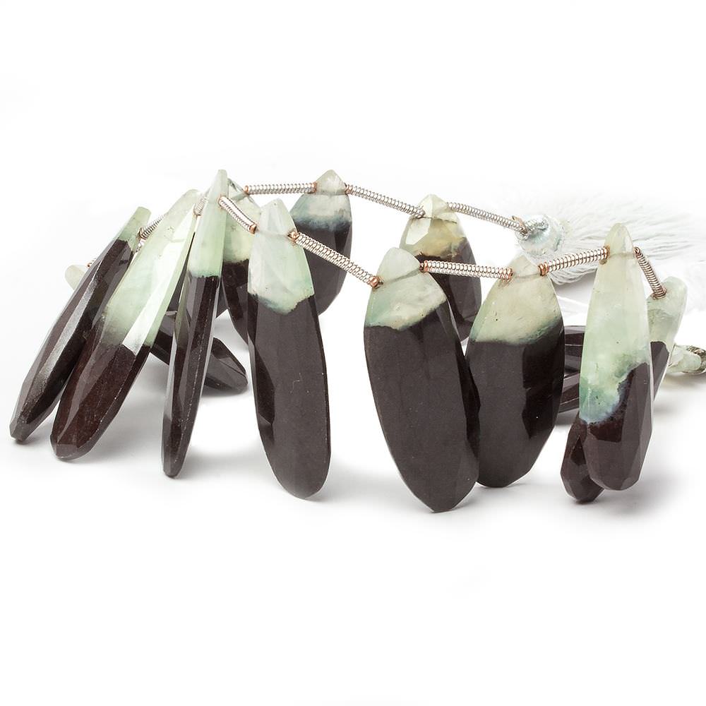 18x11x4-35x11x3mm Prehnite and Matrix faceted pear beads 8 inch 15 pieces