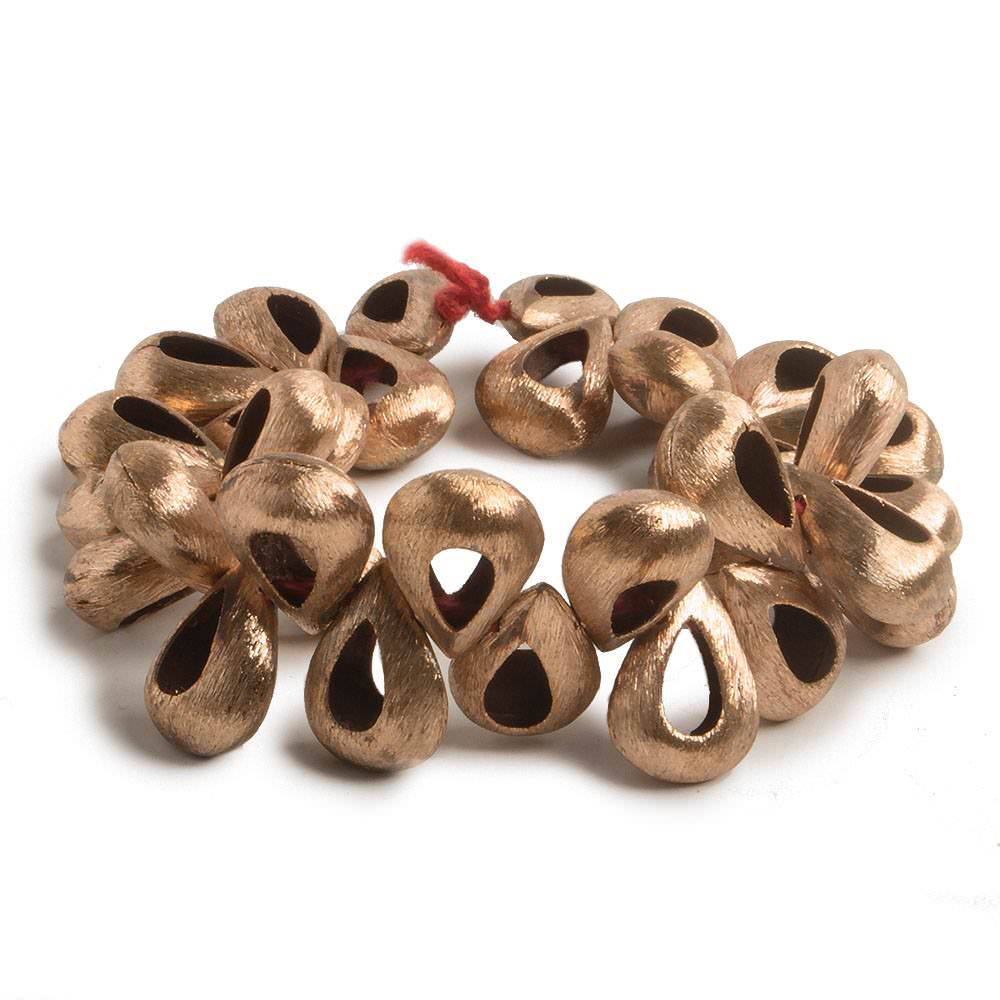 18x12mm Copper Brushed Pear with Center Void 8 inch 33 pcs