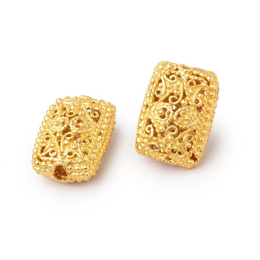 18x13mm 22kt Gold Plated Copper Filigree Rectangle Set of 2 Beads