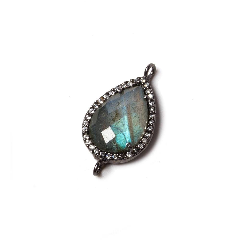 18x13mm Black Gold Bezeled CZ & Labradorite Pear East West Connector 1 pc