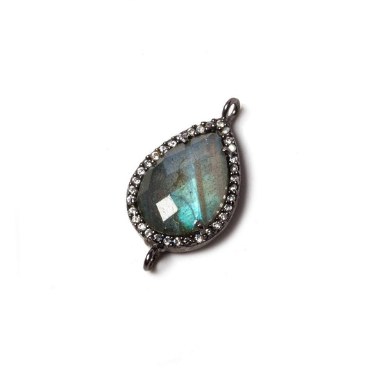 18x13mm Black Gold Bezeled CZ & Labradorite Pear East West Connector 1 pc