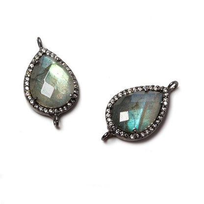 18x13mm Black Gold Bezeled CZ & Labradorite Pear East West Connector 1 pc