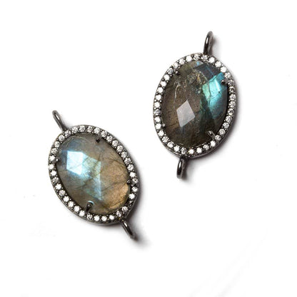 18x13mm Black Gold Bezeled White CZ & Labradorite Oval Connector 1 pc