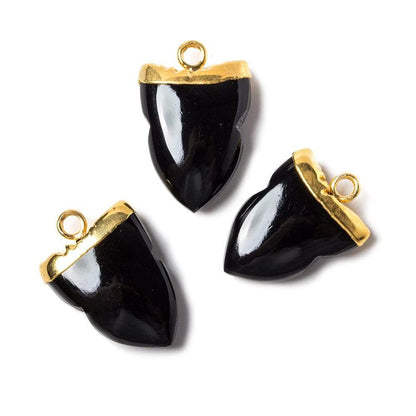 18x13mm Gold Leafed Black Chalcedony Shark Tooth Focal Pendant 1 piece