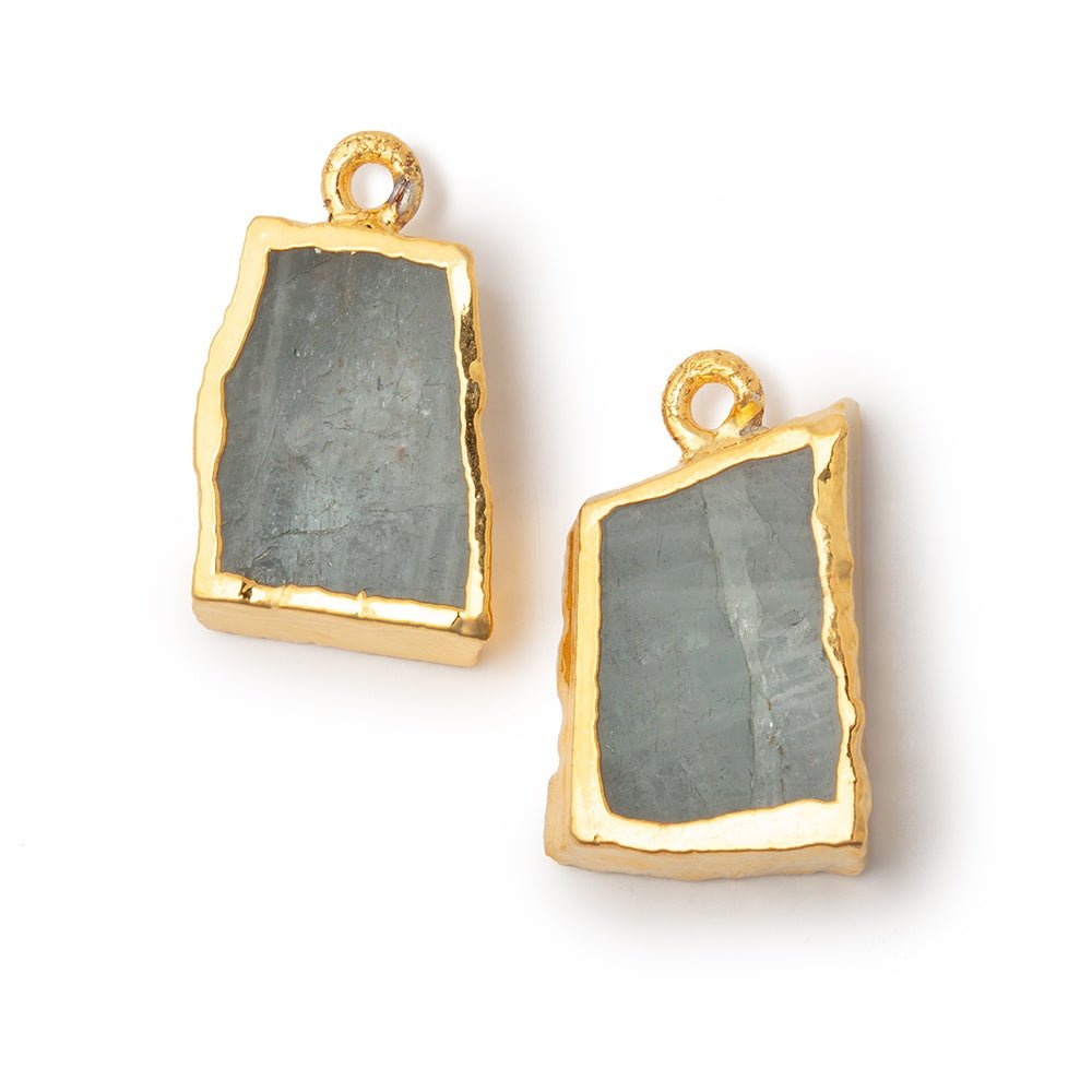 18x13mm Gold Leafed Moss Aquamarine Slice Pendant Focal Set of 2