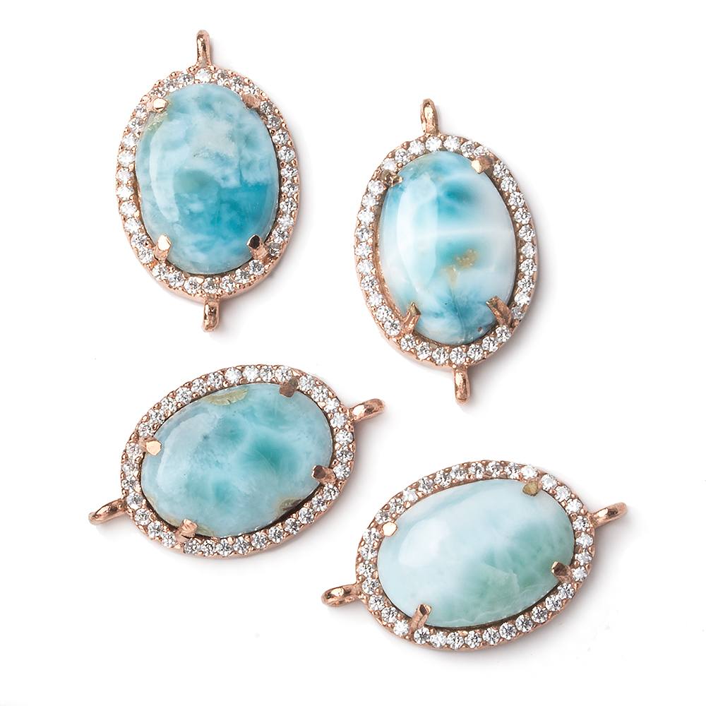 18x13mm Rose Gold Bezel White CZ and Larimar Oval Connector 1 focal piece