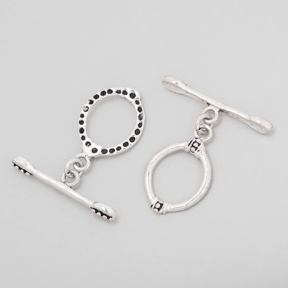 18x14mm Antiqued Sterling Silver Oval Toggle Art Deco Design 1 piece