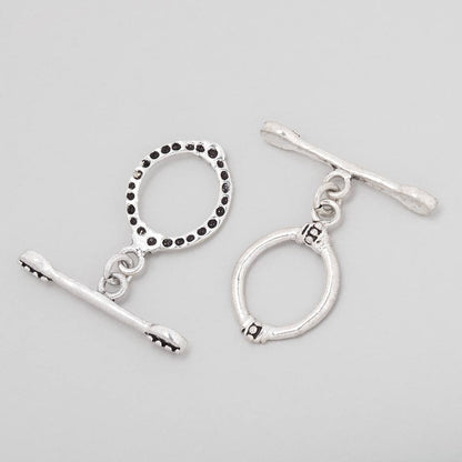 18x14mm Antiqued Sterling Silver Oval Toggle Art Deco Design 1 piece