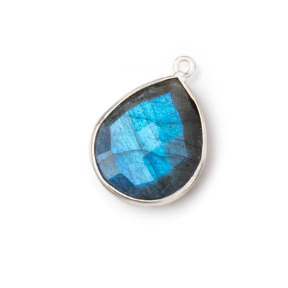 18x15mm .925 Silver Bezel Blue Flash Labradorite Faceted Pear Pendant 1 Focal