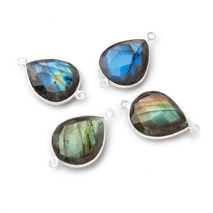 18x15mm Silver Bezel Labradorite Faceted Pear Connector Focal Bead 1 piece