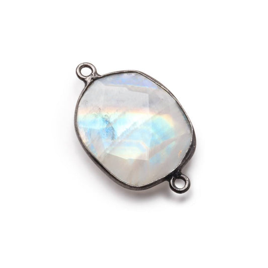 18x17-20x16mm Black Gold .925 Bezel Rainbow Moonstone Nugget Connector 1 piece