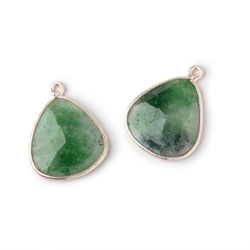 18x17mm .925 Silver Bezel Green Aventurine Faceted Pear Set of 2 Pendants