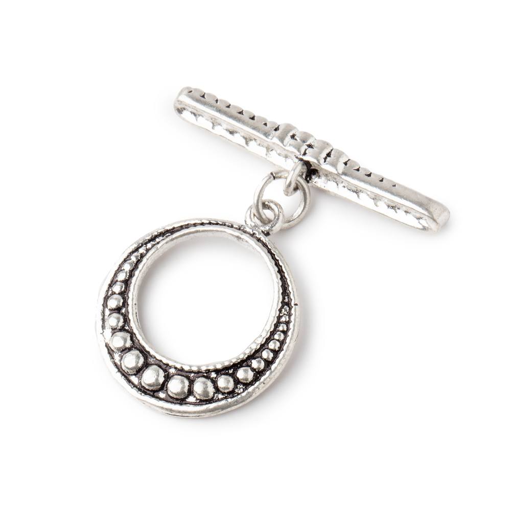 18x18mm Antiqued Sterling Silver Moroccan Granulated Bead Design Toggle 1 piece