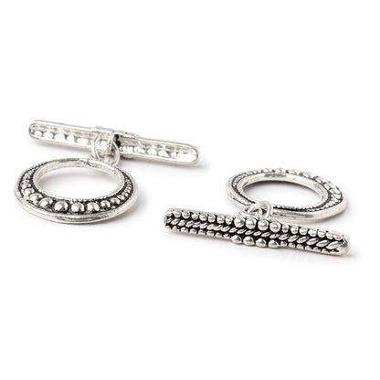 18x18mm Antiqued Sterling Silver Moroccan Granulated Bead Design Toggle 1 piece