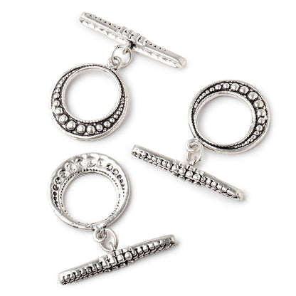 18x18mm Antiqued Sterling Silver Moroccan Granulated Bead Design Toggle 1 piece