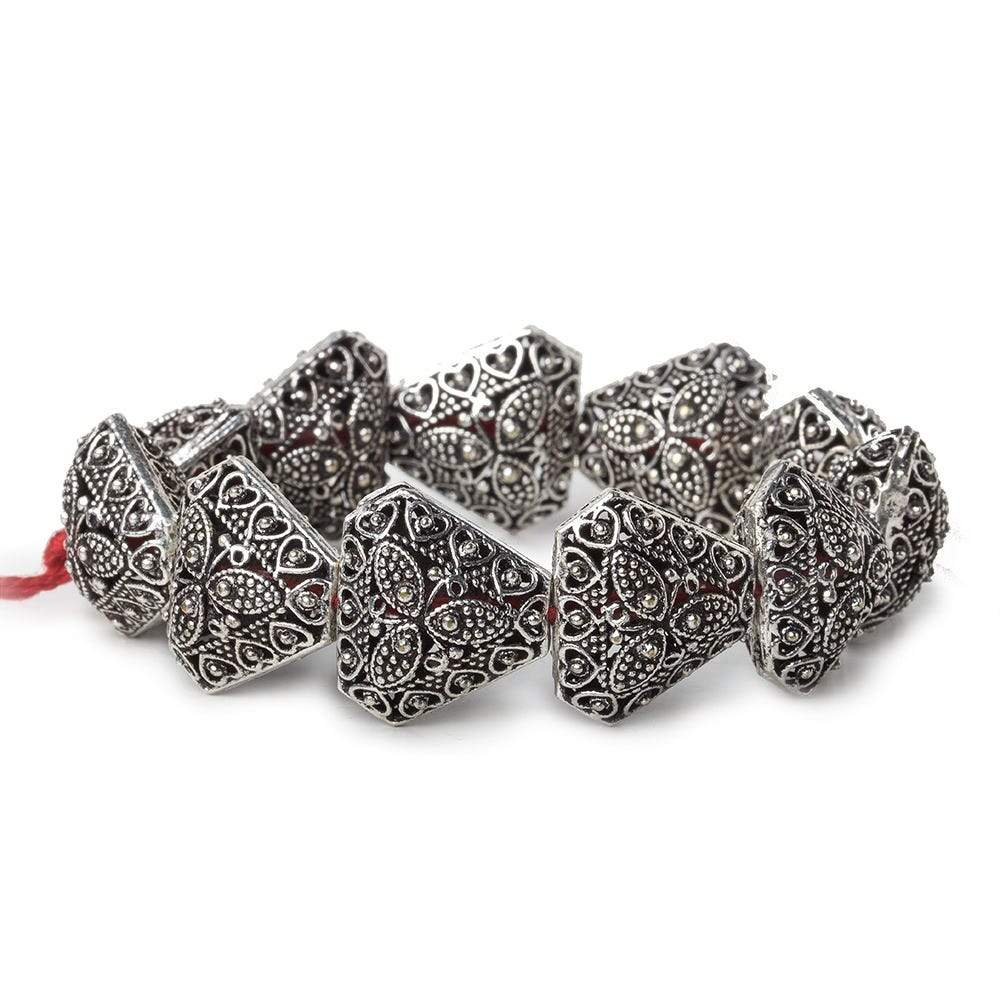 18x18x18mm Antiqued Sterling Silver Plated Copper Filigree and Miligrain Triangle 8 inch 11 pcs