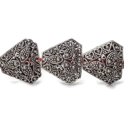18x18x18mm Antiqued Sterling Silver Plated Copper Filigree and Miligrain Triangle 8 inch 11 pcs