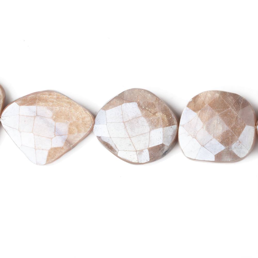 18x19-25x17mm Mystic Peach Moonstone Faceted Flat Nuggets 13.5 inch 13 beads