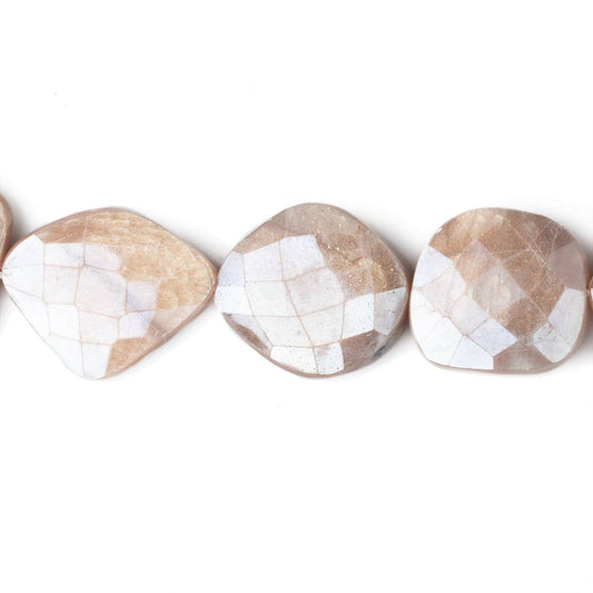 18x19-25x17mm Mystic Peach Moonstone Faceted Flat Nuggets 13.5 inch 13 beads