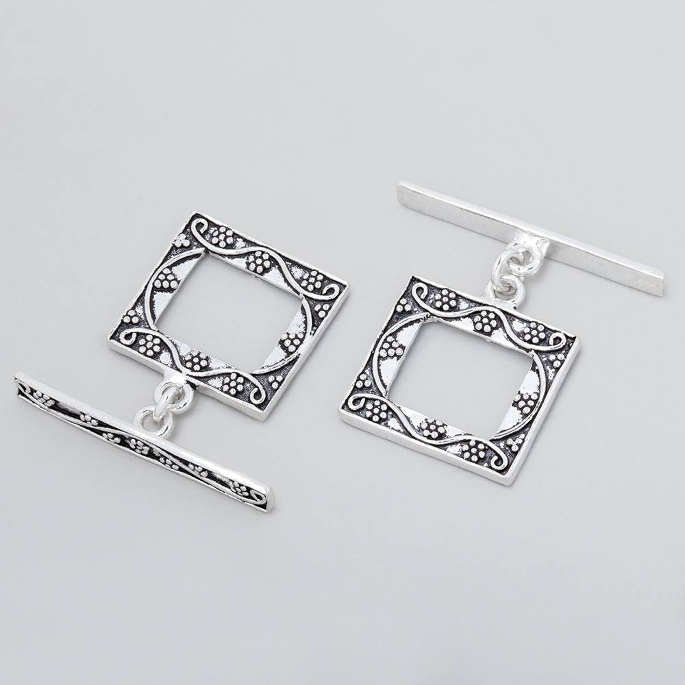 18x20mm Antiqued Sterling Silver Rectangular Floral Toggle 1 piece