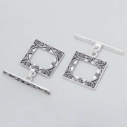 18x20mm Antiqued Sterling Silver Rectangular Floral Toggle 1 piece