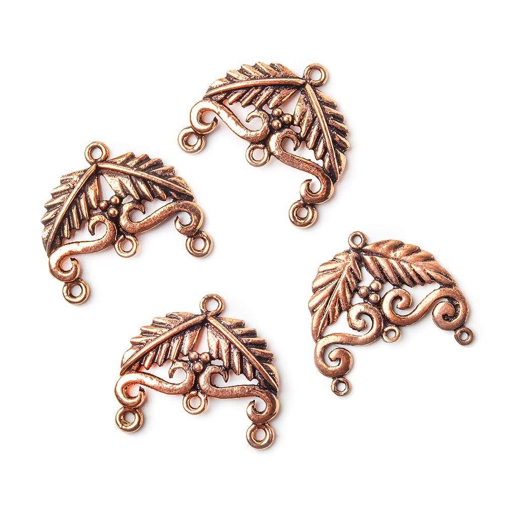 18x20mm Copper Drop Leaves and Scroll with 3 Drops Set of 4