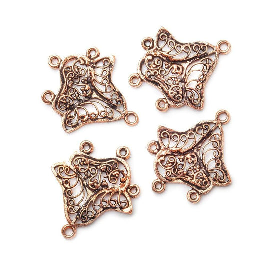 18x20mm Copper Drop Scroll Leaves with 3 Drops Set of 4