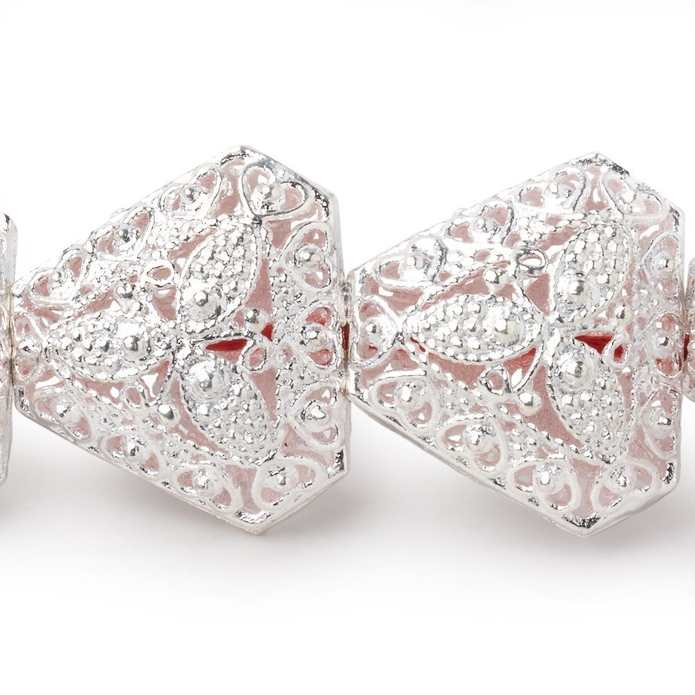 18x20mm Sterling Silver Plated Copper Filigree Triangle 8 inch 11 Beads