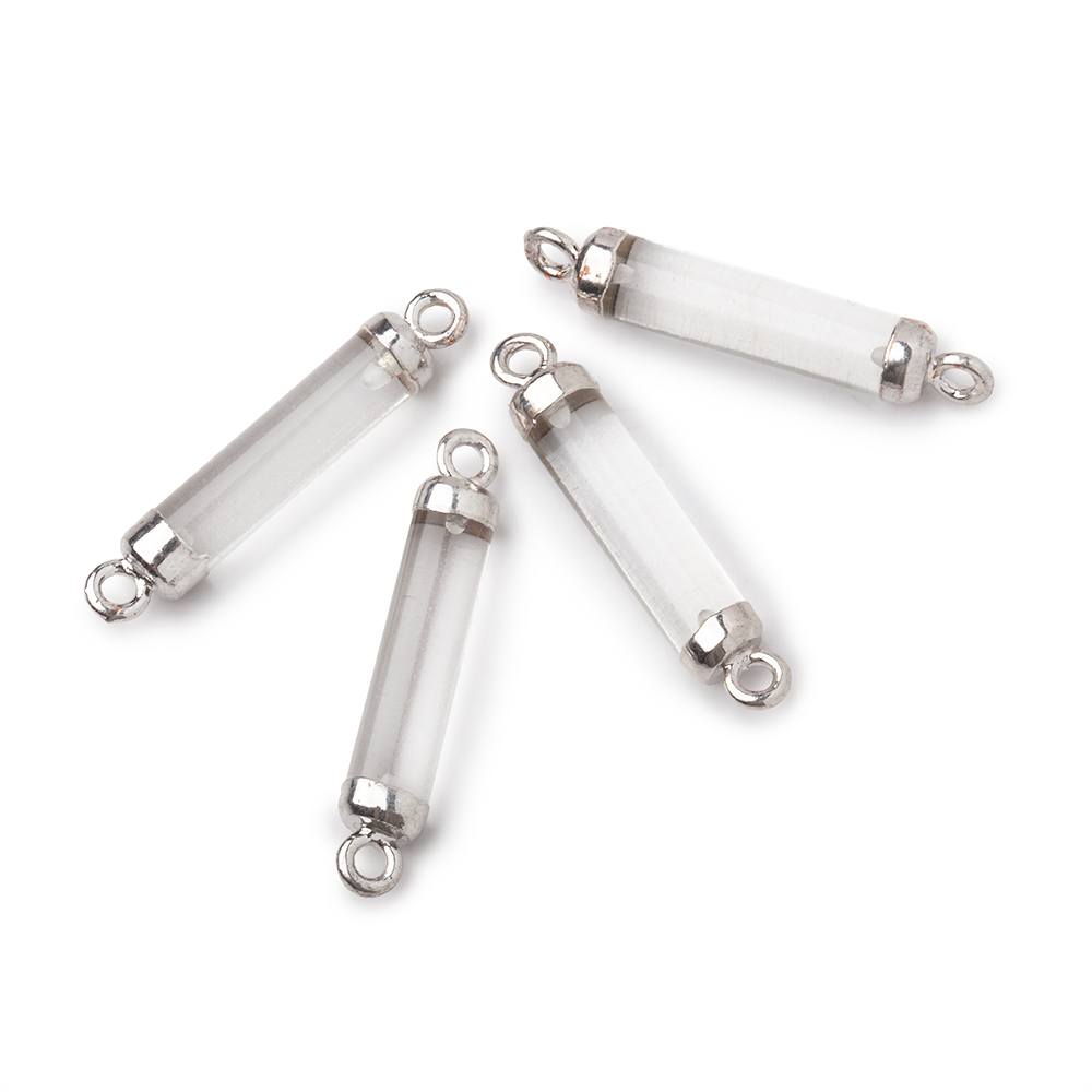 18x4mm Silver Leafed Crystal Quartz Tube Focal Connector 1 piece