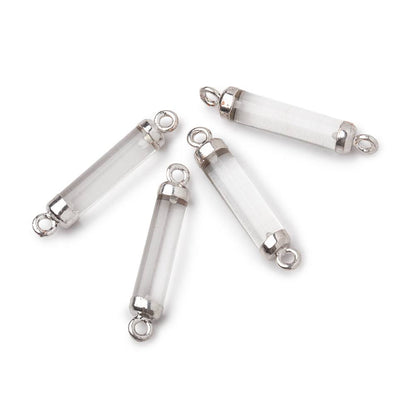 18x4mm Silver Leafed Crystal Quartz Tube Focal Connector 1 piece