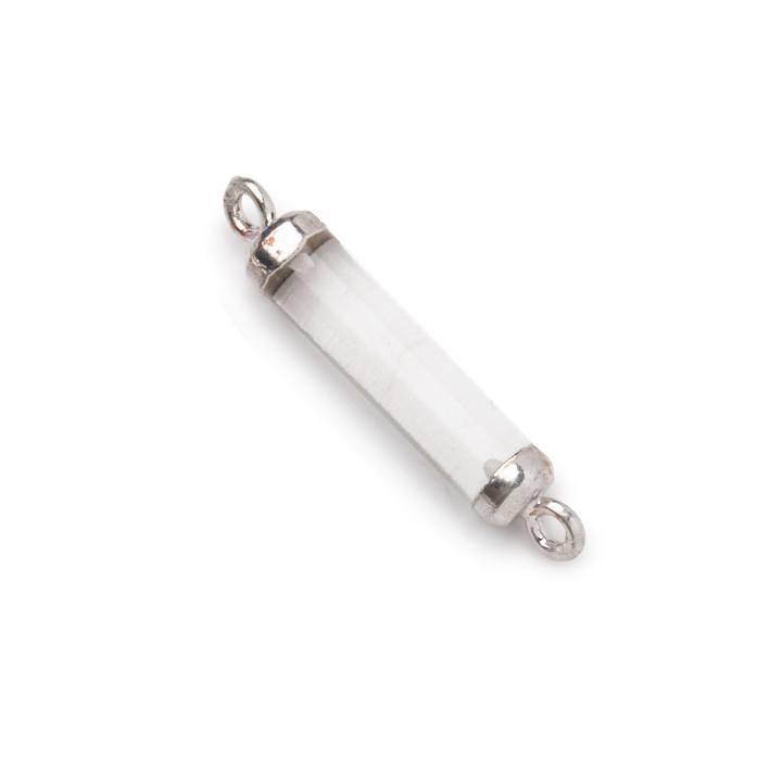 18x4mm Silver Leafed Crystal Quartz Tube Focal Connector 1 piece