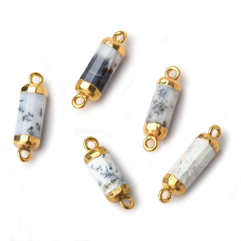 18x5mm Gold Leafed Dendritic Opal faceted barrel tube Connector 1 piece