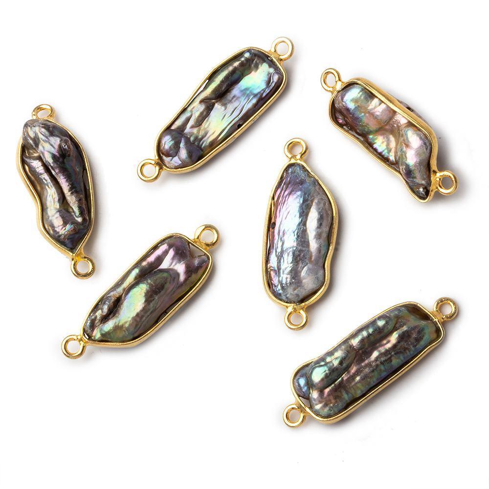 18x6mm Vermeil Bezeled Peacock Biwa Pearl Connector 1 piece