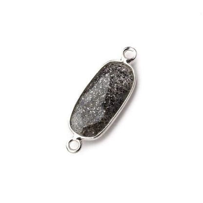 18x8mm Silver .925 Bezeled Celestial Quartz elongated oval Connector 1 focal bead