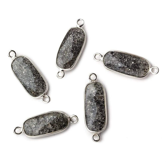 18x8mm Silver .925 Bezeled Celestial Quartz elongated oval Connector 1 focal bead