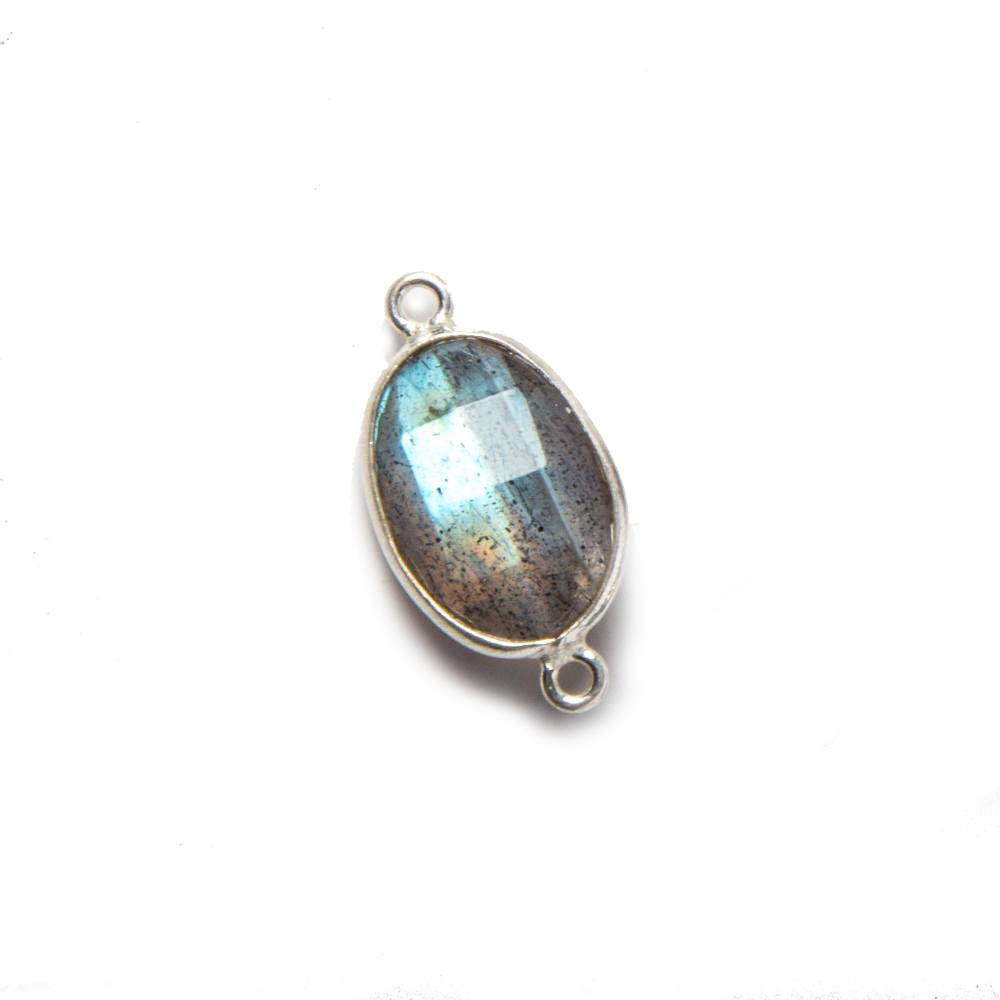 18x9mm Silver Bezeled Labradorite faceted nugget Connector 1 piece