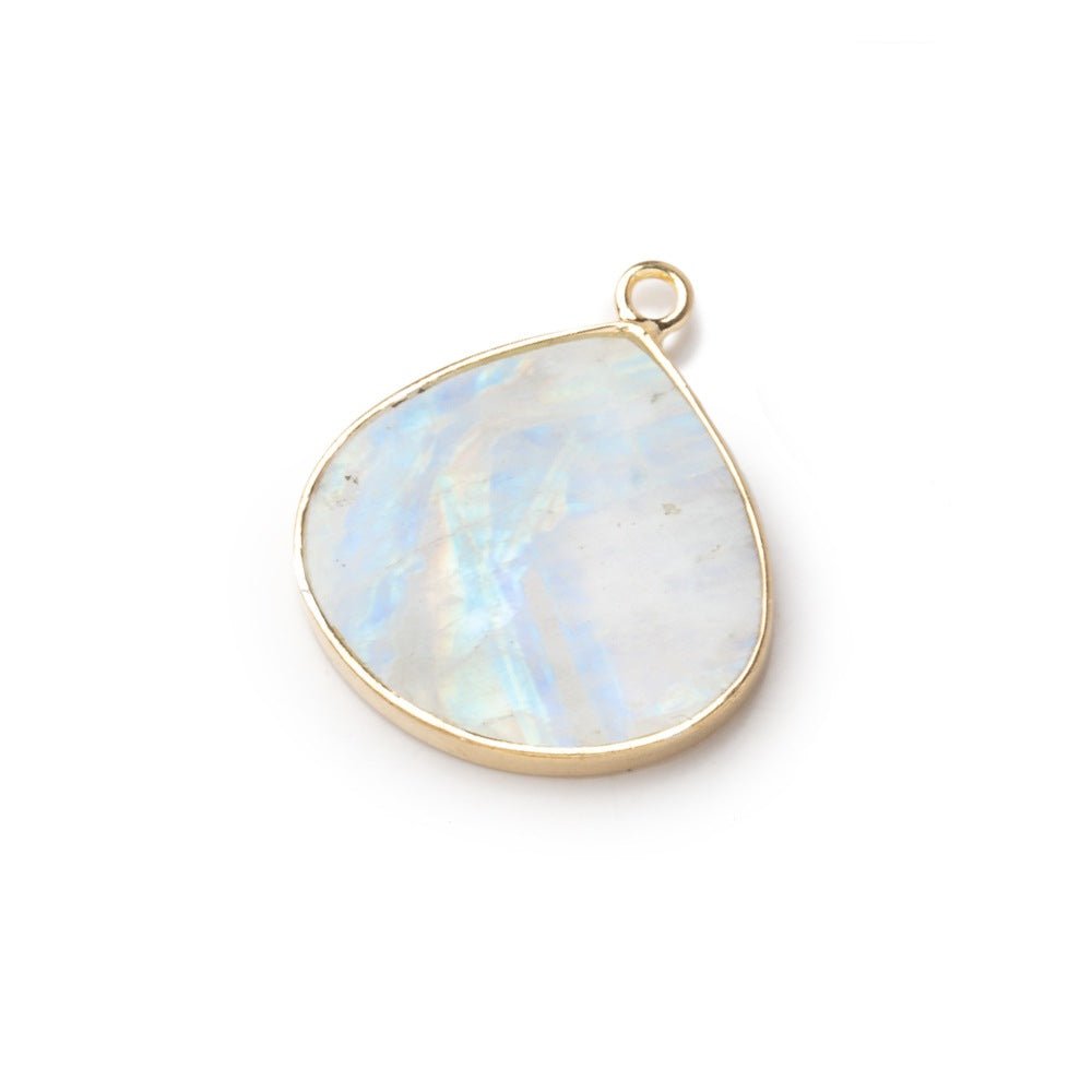 19-20mm Vermeil Bezel Rainbow Moonstone Flat Heart Pendant 1 piece