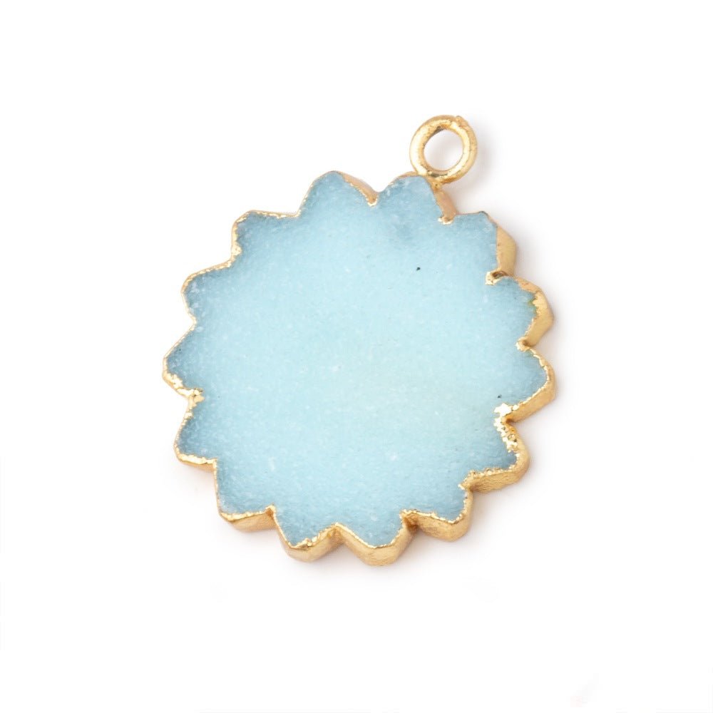 19-21mm Gold Leafed Blue Drusy Star Burst Pendant 1 focal piece