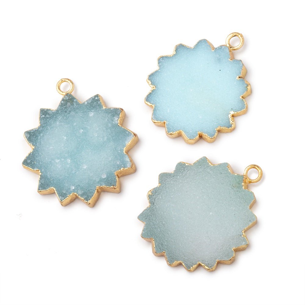 19-21mm Gold Leafed Blue Drusy Star Burst Pendant 1 focal piece