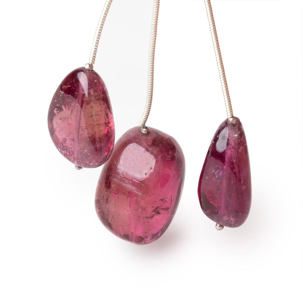 19-22.5mm Rubellite Tourmaline Plain Nugget Focal Beads Set of 3 AA