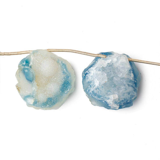 19-23mm Polar Ice Blue Agate Hammer Faceted Drusy Coin Beads 7 pieces