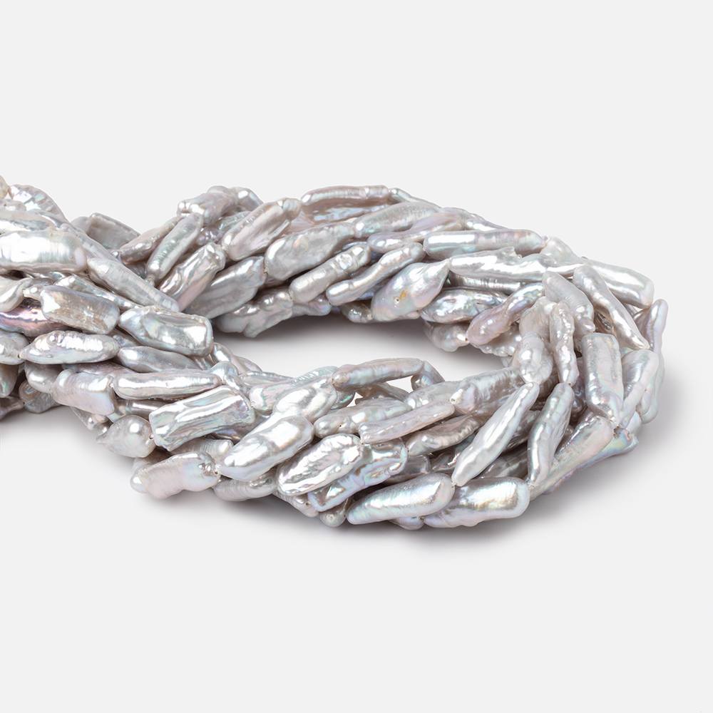 19-23mm Silver Straight Drill Biwa Freshwater Pearls 16 inch 19 Beads