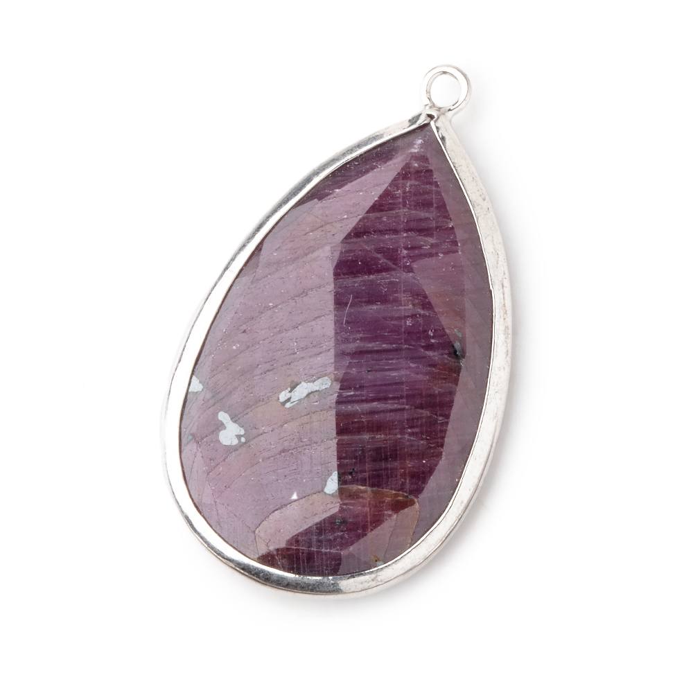 28x19mm Silver .925 Bezeled Ruby faceted pear Pendant 1 piece